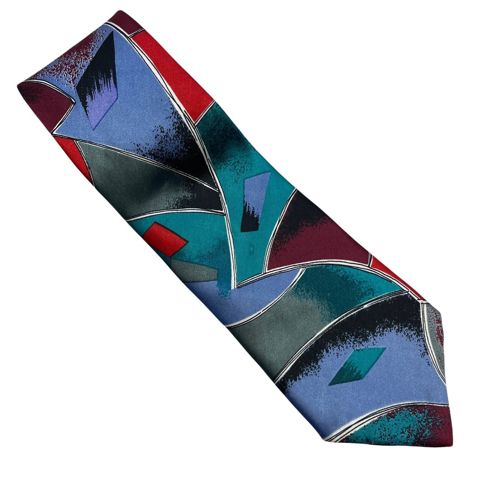 Unbranded Mens Tie Necktie 100% Silk Abstract Geometric 3 1/2" W 58" L USA-Made